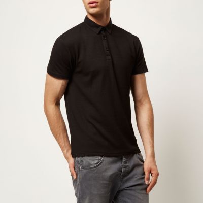 Black textured front polo shirt
